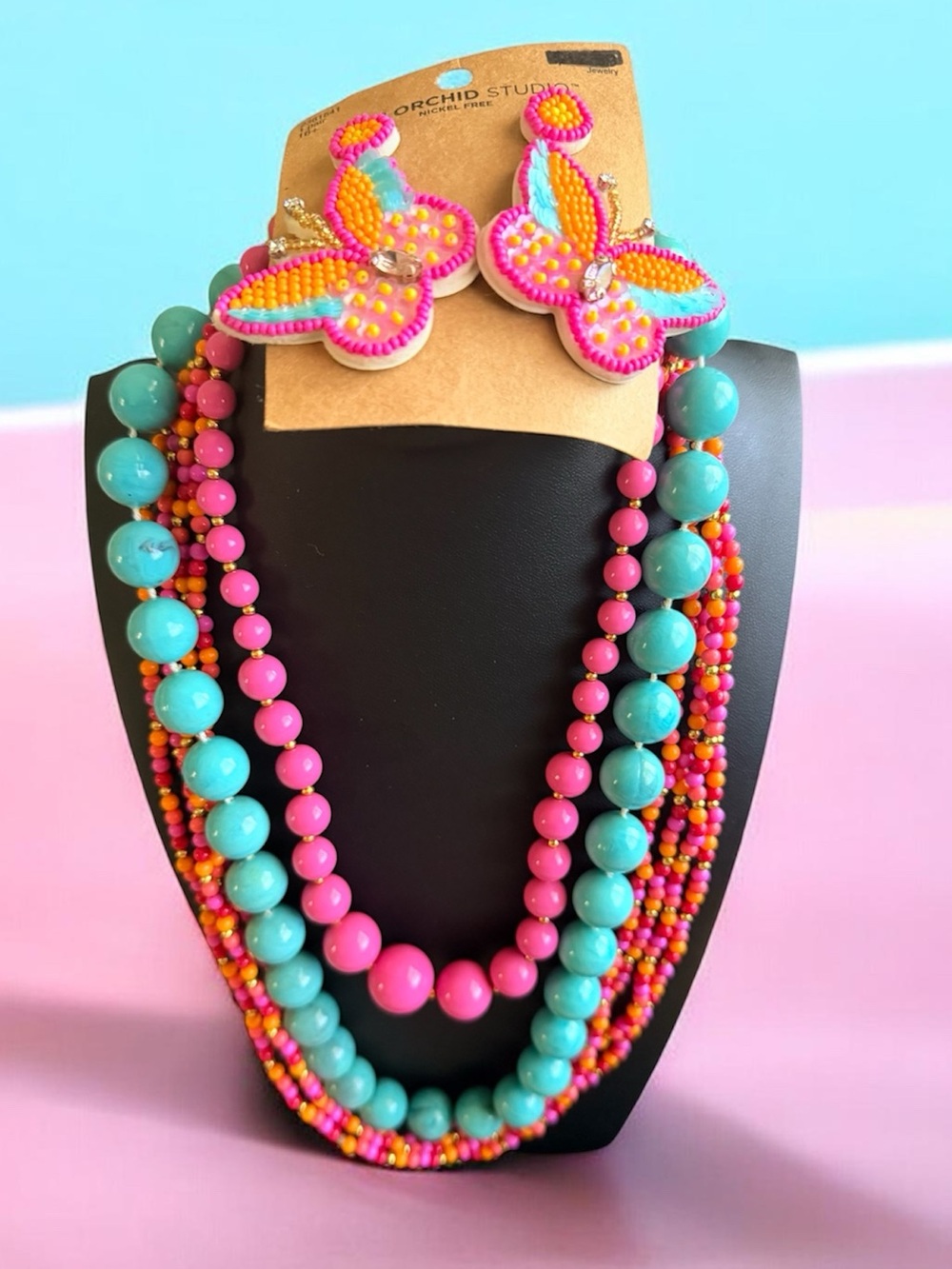Orchid Studio  butterfly Beaded earrings with matching Necklace Sets